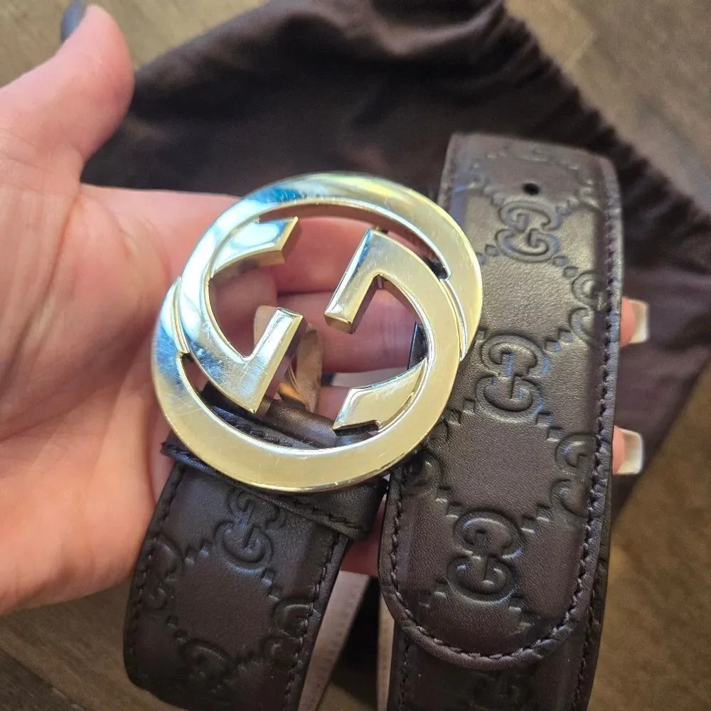 Gucci Guccissima Interlocking G Brown Belt size 30 32